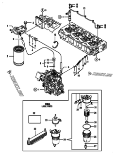  Двигатель Yanmar 4TNV98-ZWDB8U, узел -  Топливопровод 
