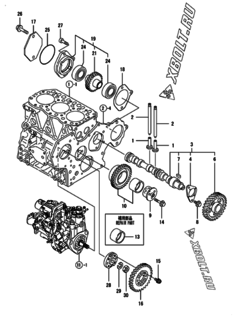  Двигатель Yanmar 3TNV82A-BMBB, узел -  Распредвал и приводная шестерня 