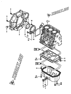  Двигатель Yanmar 3TNV84T-BMNK, узел -  Маховик с кожухом и масляным картером 