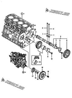  Двигатель Yanmar 4TNV84T-BGMG, узел -  Распредвал и приводная шестерня 