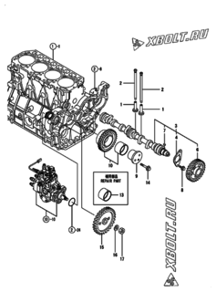  Двигатель Yanmar 4TNE92-POMD, узел -  Распредвал и приводная шестерня 