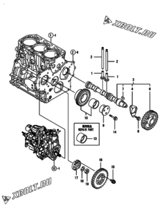  Двигатель Yanmar 3TNV88-XKMR, узел -  Распредвал и приводная шестерня 