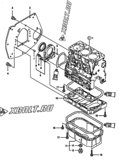  Двигатель Yanmar 3TNV76-GGK2, узел -  Крепежный фланец и масляный картер 