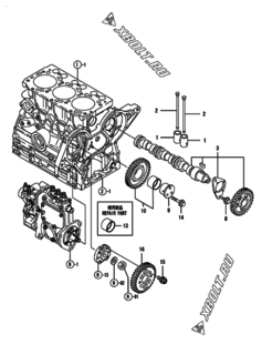  Двигатель Yanmar 3TNV76-GGK2, узел -  Распредвал и приводная шестерня 