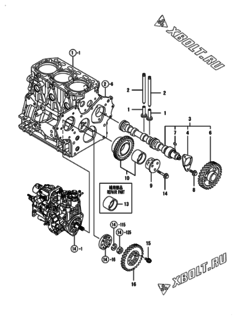  Двигатель Yanmar 3TNV84T-BGMG, узел -  Распредвал и приводная шестерня 