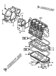  Двигатель Yanmar 4TNV88-BMHW, узел -  Маховик с кожухом и масляным картером 