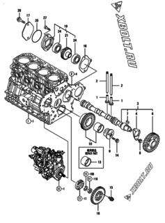  Двигатель Yanmar 4TNV88-BMHW, узел -  Распредвал и приводная шестерня 