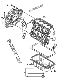  Двигатель Yanmar 4TNV98-ZNSU, узел -  Маховик с кожухом и масляным картером 