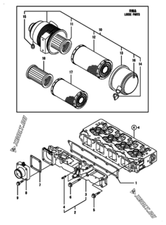  Двигатель Yanmar 4TNV98-ZNSU, узел -  Впускной коллектор и воздушный фильтр 