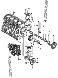  Двигатель Yanmar 4TNV84T-BMSA2, узел -  Распредвал и приводная шестерня 