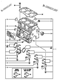  Двигатель Yanmar 3TNV82A-GKL, узел -  Блок цилиндров 