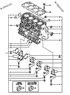  Двигатель Yanmar 4TNV88-BPGZ, узел -  Блок цилиндров 