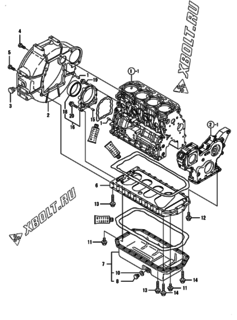  Двигатель Yanmar 4TNV88-BPGZ, узел -  Маховик с кожухом и масляным картером 