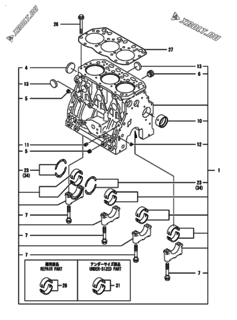  Двигатель Yanmar 3TNE84-GB2CT, узел -  Блок цилиндров 