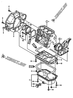  Двигатель Yanmar 3TNE84-GB2CT, узел -  Маховик с кожухом и масляным картером 