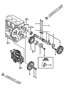  Двигатель Yanmar 3TNE84-GB2CT, узел -  Распредвал и приводная шестерня 