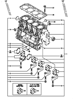  Двигатель Yanmar 4TNE84T-GB2CT, узел -  Блок цилиндров 