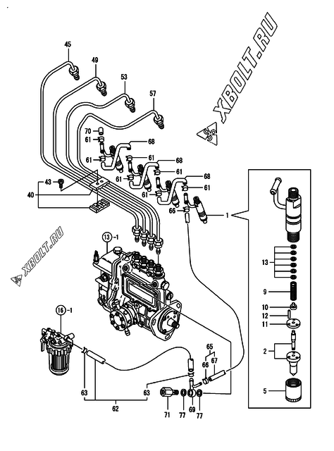  Форсунка двигателя Yanmar 4TNE84T-GB2CT