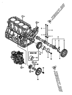  Двигатель Yanmar 4TNV98-GAGR, узел -  Распредвал и приводная шестерня 