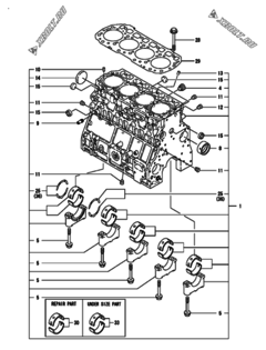  Двигатель Yanmar 4TNV106-GAGR, узел -  Блок цилиндров 