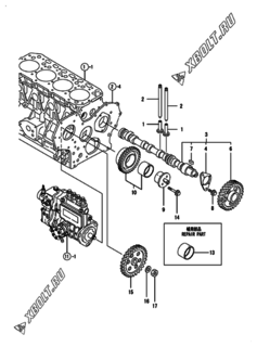  Двигатель Yanmar 4TNE84-GB2BT, узел -  Распредвал и приводная шестерня 
