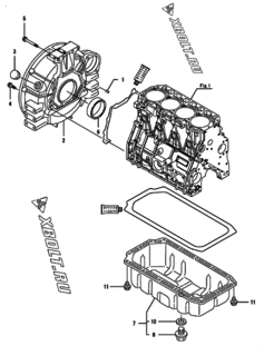  Двигатель Yanmar 4TNV98-ESDBK, узел -  Маховик с кожухом и масляным картером 