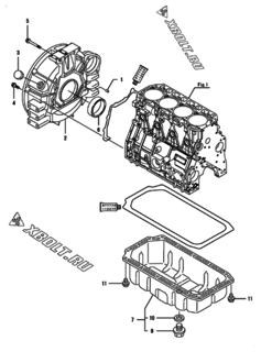  Двигатель Yanmar 4TNV98-EPDBWK, узел -  Маховик с кожухом и масляным картером 