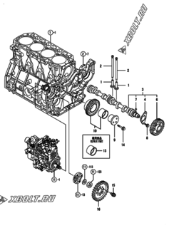  Двигатель Yanmar 4TNV94L-SLY, узел -  Распредвал и приводная шестерня 