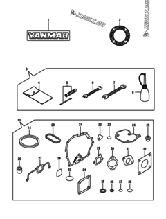  Двигатель Yanmar L48N6-SYSH, узел -  Инструменты, шильды и комплект прокладок 
