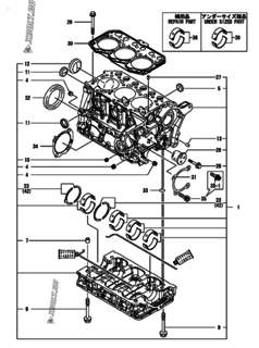  Двигатель Yanmar 3TNM72-AMW, узел -  Блок цилиндров 