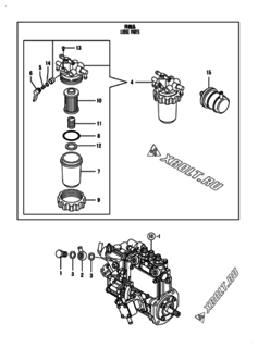  Двигатель Yanmar 3TNM72-AMW, узел -  Топливный фильтр 