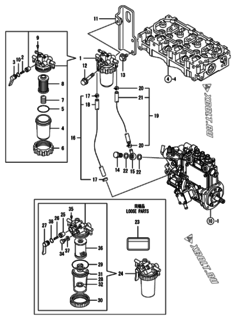  Двигатель Yanmar 3TNM72-HGET, узел -  Топливопровод 