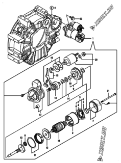  Двигатель Yanmar 3TNM72-HGE, узел -  Стартер 