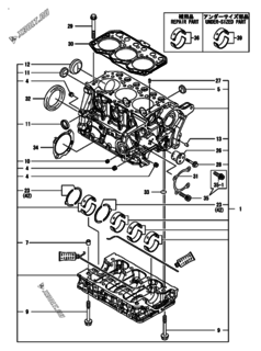  Двигатель Yanmar 3TNM72-GGET, узел -  Блок цилиндров 