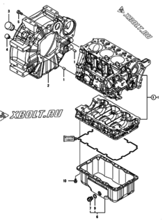  Двигатель Yanmar 3TNM72-GGE, узел -  Маховик с кожухом и масляным картером 