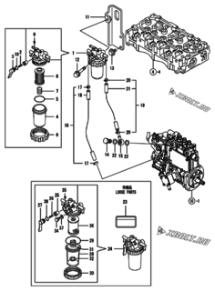  Двигатель Yanmar 3TNM72-GGET, узел -  Топливопровод 