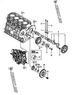  Двигатель Yanmar 4TNV88-BSSU, узел -  Распредвал и приводная шестерня 