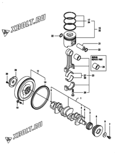  Двигатель Yanmar 4TNV98-ZSCKS, узел -  Коленвал и поршень 
