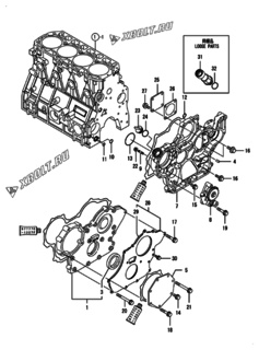  Двигатель Yanmar 4TNV98T-STXC, узел -  Корпус редуктора 