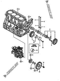  Двигатель Yanmar 4TNV98T-STXC, узел -  Распредвал и приводная шестерня 