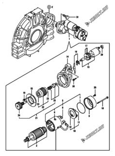  Двигатель Yanmar 4TNV98T-STXC, узел -  Стартер 