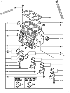  Двигатель Yanmar 3TNV82A-BDWM, узел -  Блок цилиндров 