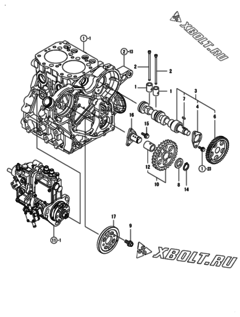  Двигатель Yanmar 2TNV66-DMIN, узел -  Распредвал и приводная шестерня 