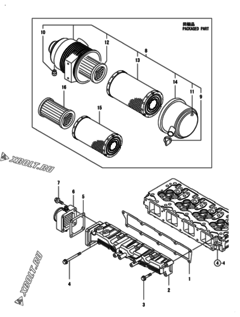  Двигатель Yanmar 4TNV94L-SLG, узел -  Впускной коллектор и воздушный фильтр 