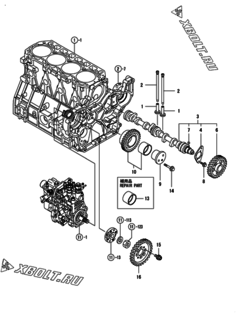  Двигатель Yanmar 4TNV94L-SLG, узел -  Распредвал и приводная шестерня 
