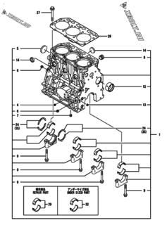  Двигатель Yanmar 3TNV88-BSSU, узел -  Блок цилиндров 