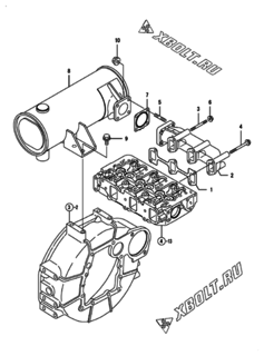  Двигатель Yanmar 3TNV88-BSSU, узел -  Выпускной коллектор и глушитель 