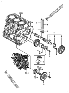  Двигатель Yanmar 3TNV88-BSSU, узел -  Распредвал и приводная шестерня 