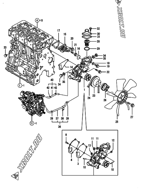  Система водяного охлаждения двигателя Yanmar 3TNV88-BSSU