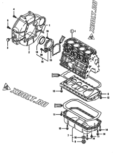  Двигатель Yanmar 4TNV84T-ZKSU, узел -  Маховик с кожухом и масляным картером 